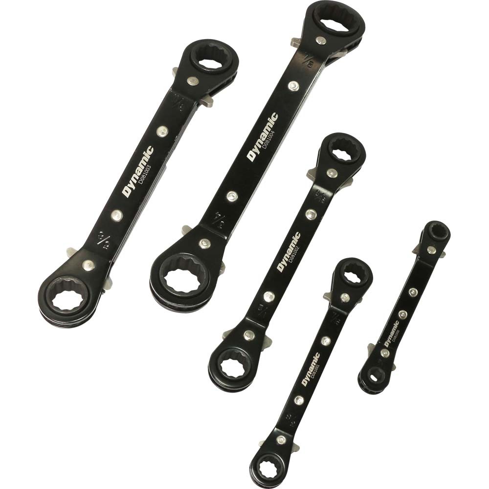 5 Piece SAE Double Box End, Reversible Ratcheting Wrench Set, 25° Offset<span class=' ItemWarning' style='display:block;'>Item is usually in stock, but we&#39;ll be in touch if there&#39;s a problem<br /></span>