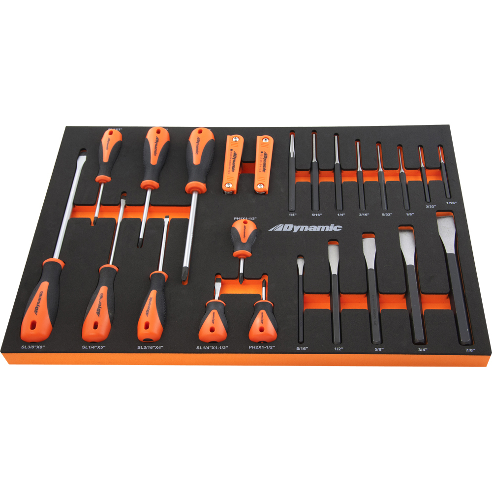 25 Piece Screwdriver, Hex Key, Punch & Chisel Set With Foam Tool Organizer<span class=' ItemWarning' style='display:block;'>Item is usually in stock, but we&#39;ll be in touch if there&#39;s a problem<br /></span>