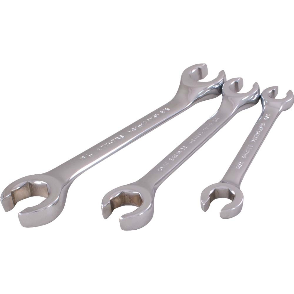 3 Piece 6 Point SAE, Chrome Flare Nut Wrench Set, 3/8&#34; X 7/16&#34; - 5/8&#34; X 11/16&#34;<span class=' ItemWarning' style='display:block;'>Item is usually in stock, but we&#39;ll be in touch if there&#39;s a problem<br /></span>