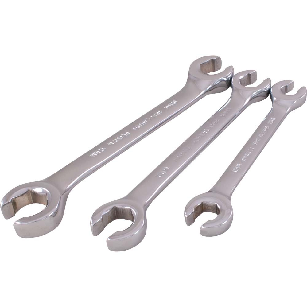 3 Piece 6 Point Metric, Chrome Flare Nut Wrench Set, 9 X 11mm - 15 X 17mm<span class='Notice ItemWarning' style='display:block;'>Item has been discontinued<br /></span>