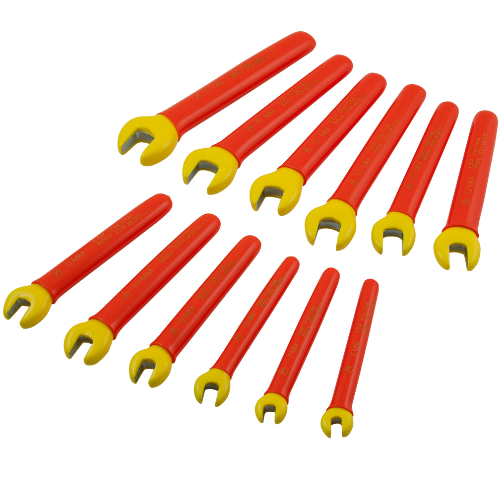 12 Piece Metric Open End Wrench Set, 8mm - 17mm, 1000V Insulated<span class=' ItemWarning' style='display:block;'>Item is usually in stock, but we&#39;ll be in touch if there&#39;s a problem<br /></span>