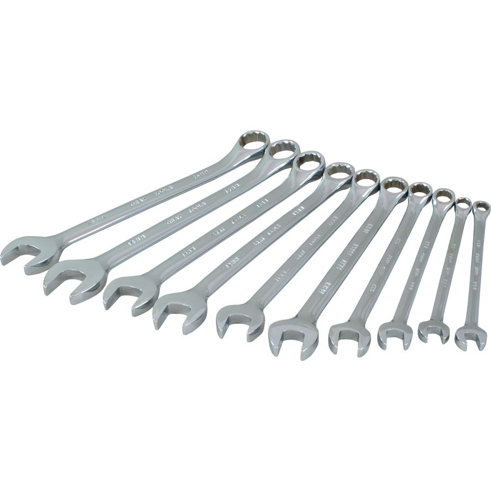 10 Piece 12 Point Metric, Mirror Chrome, Combination Wrench Set, 6mm - 15mm<span class='Notice ItemWarning' style='display:block;'>Item has been discontinued<br /></span>