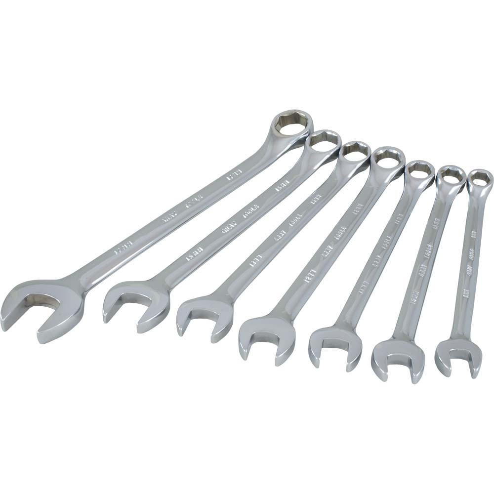 7 Piece 6 Point Metric, Mirror Chrome, Combination Wrench Set, 9mm - 17mm<span class='Notice ItemWarning' style='display:block;'>Item has been discontinued<br /></span>