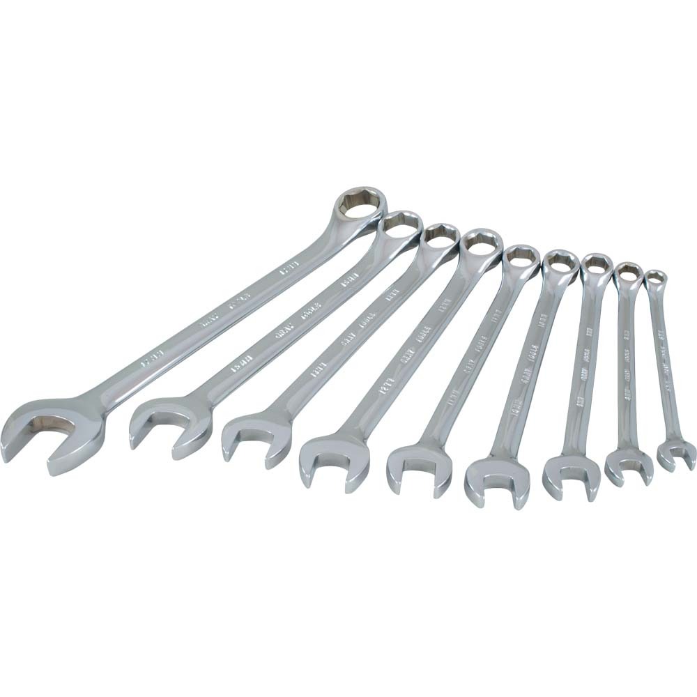 9 Piece 6 Point Metric, Mirror Chrome, Combination Wrench Set, 6mm - 17mm<span class='Notice ItemWarning' style='display:block;'>Item has been discontinued<br /></span>