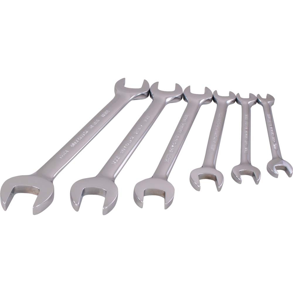 6 Piece Metric Open End, Mirror Chrome Wrench Set, 8mm X 9mm - 18mm X 19mm<span class='Notice ItemWarning' style='display:block;'>Item has been discontinued<br /></span>