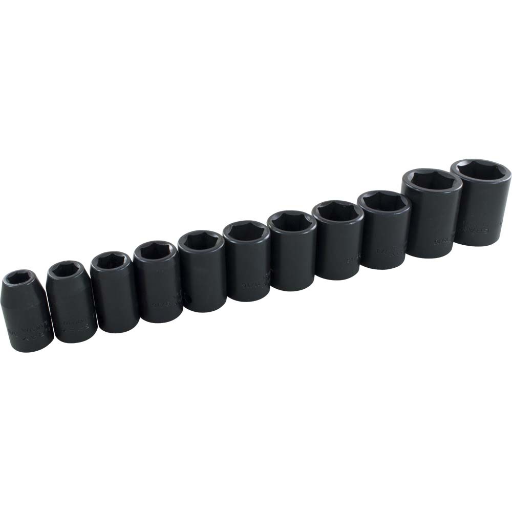 11 Piece 1/2&#34; Drive, 6 Point SAE Standard, Impact Socket Set, 3/8&#34; - 1&#34;<span class=' ItemWarning' style='display:block;'>Item is usually in stock, but we&#39;ll be in touch if there&#39;s a problem<br /></span>