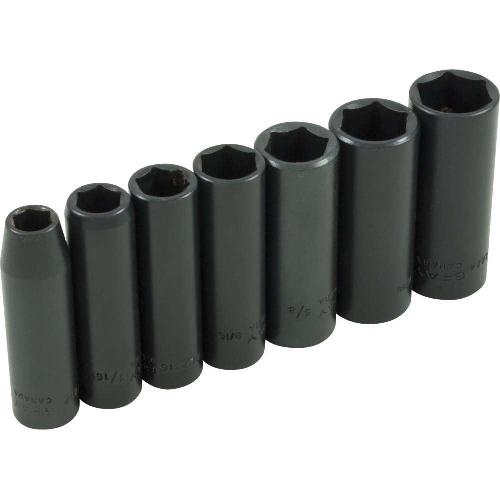 7 Piece 3/8&#34; Drive 6 Point SAE, Deep Impact Socket Set, 3/8&#34; - 3/4&#34;<span class='Notice ItemWarning' style='display:block;'>Item has been discontinued<br /></span>