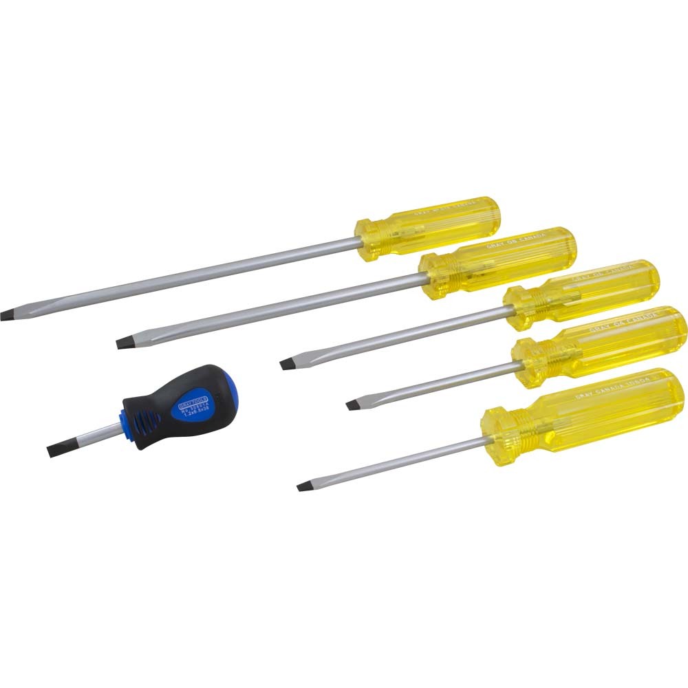 6 Piece Slotted Screwdriver Set, 1-1/2&#34;, 4&#34;, 6&#34;, 8&#34;, 10&#34;, 4&#34; Cabinet<span class=' ItemWarning' style='display:block;'>Item is usually in stock, but we&#39;ll be in touch if there&#39;s a problem<br /></span>