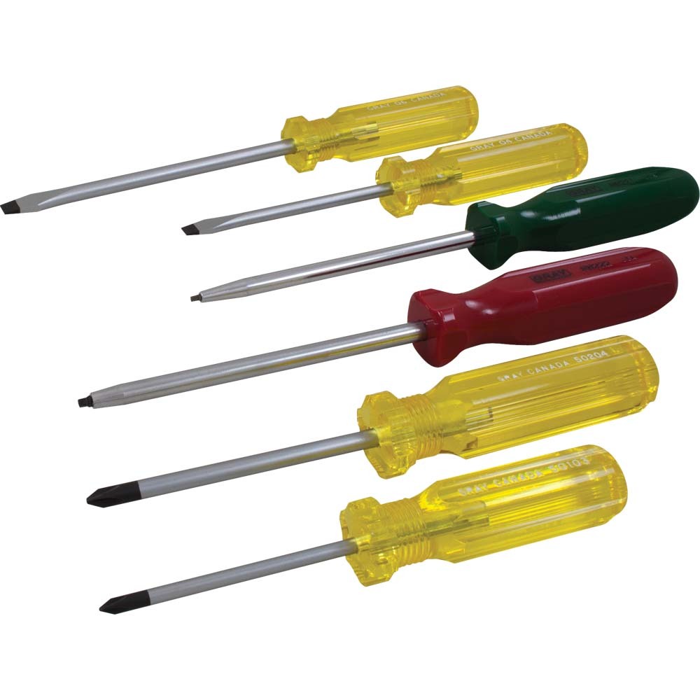 6 Piece Assorted Screwdriver Set, Slotted, Phillips & Square Recess<span class=' ItemWarning' style='display:block;'>Item is usually in stock, but we&#39;ll be in touch if there&#39;s a problem<br /></span>