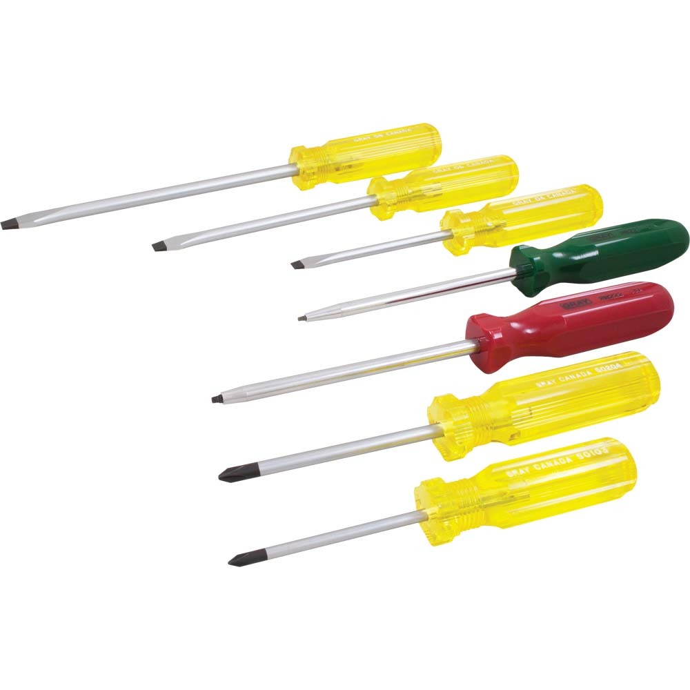 7 Piece Assorted Screwdriver Set, Slotted, Phillips & Square Recess<span class='Notice ItemWarning' style='display:block;'>Item has been discontinued<br /></span>