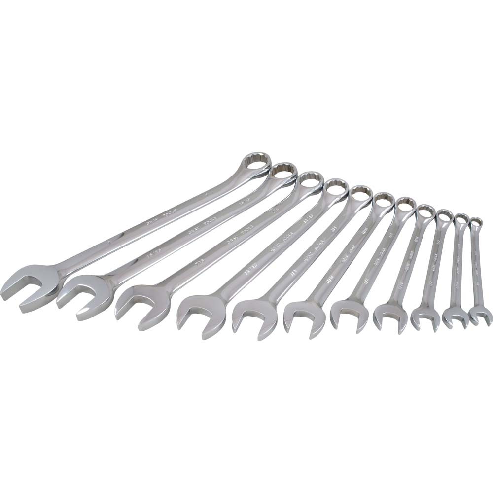 11 Piece 12 Point SAE, Mirror Chrome, Combination Wrench Set, 3/8&#34; - 1&#34;<span class=' ItemWarning' style='display:block;'>Item is usually in stock, but we&#39;ll be in touch if there&#39;s a problem<br /></span>