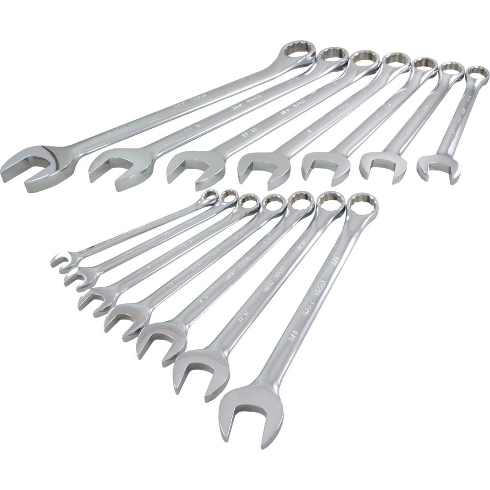 14 Piece 12 Point SAE, Mirror Chrome, Combination Wrench Set, 3/8&#34; - 1-1/4&#34;<span class=' ItemWarning' style='display:block;'>Item is usually in stock, but we&#39;ll be in touch if there&#39;s a problem<br /></span>