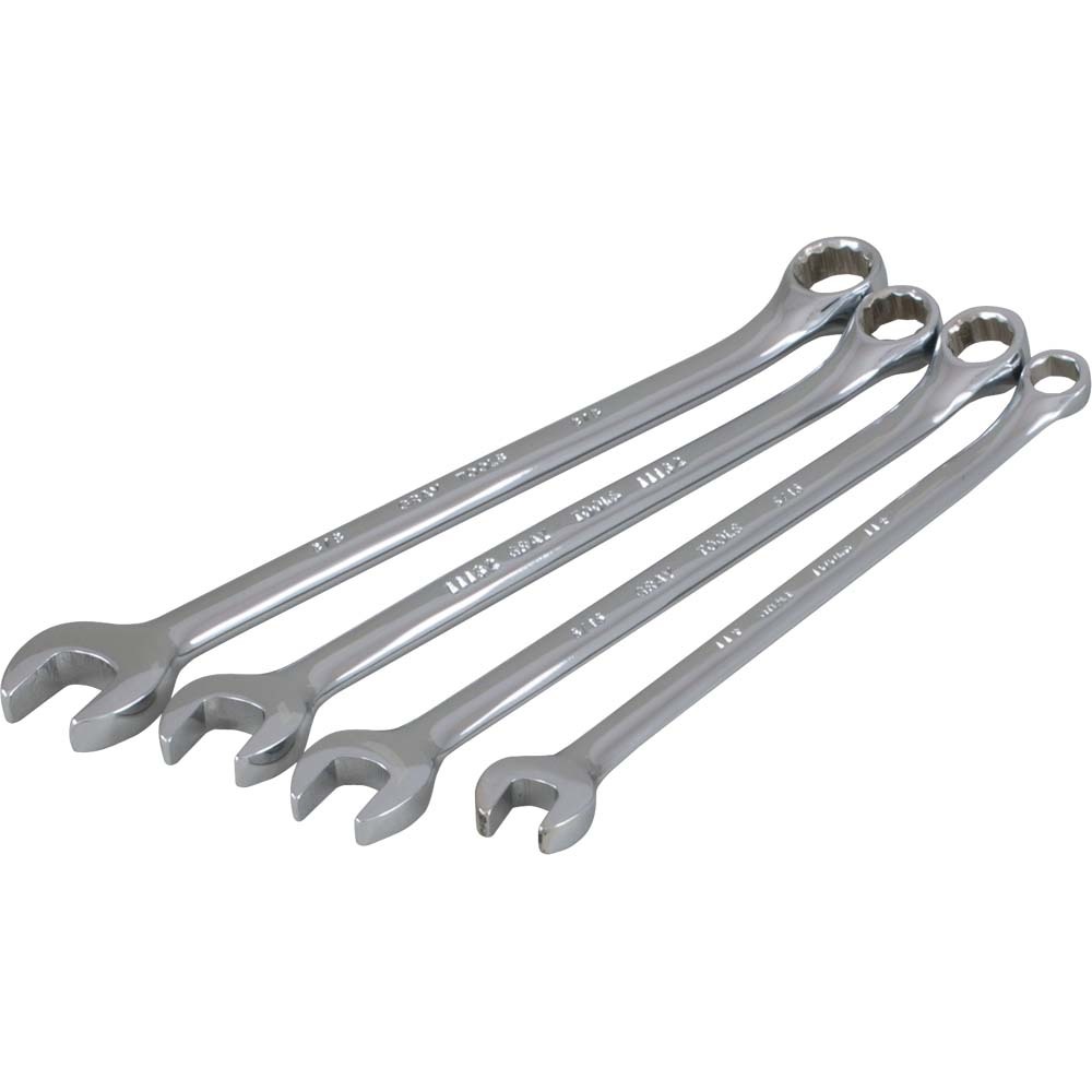 4 Piece 12 Point SAE, Mirror Chrome, Combination Wrench Set, 1/4&#34; - 3/8&#34;<span class='Notice ItemWarning' style='display:block;'>Item has been discontinued<br /></span>