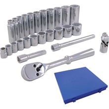 Gray Tools 29126 - 26 Piece 3/8" Drive 12 Point Metric, Standard & Deep, Chrome Socket & Attachment Set