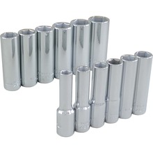 Gray Tools 29212 - 12 Piece 3/8" Drive 6 Point Metric, Deep Chrome Socket Set, 8mm - 19mm