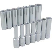 Gray Tools 29214 - 14 Piece 3/8" Drive 6 Point Metric, Deep Chrome Socket Set, 6mm - 19mm