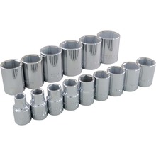 Gray Tools 35015 - 15 Piece 1/2" Drive 6 Point SAE, Standard Chrome Socket Set, 3/8" - 1-1/4"