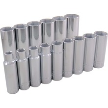 Gray Tools 35215 - 15 Piece 1/2" Drive 6 Point SAE, Deep Chrome Socket Set, 3/8" - 1-1/4"