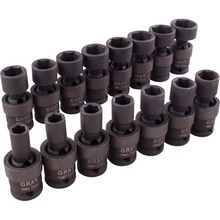 Gray Tools 36815 - 15 Piece 1/2" Drive 6 Point Metric, Standard Impact Universal Joint Socket Set, 10mm - 24mm