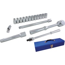 Gray Tools 39017 - 17 Piece 1/2" Drive 6 Point Metric, Standard Chrome Socket & Attachment Set