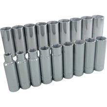 Gray Tools 39218 - 18 Piece 1/2" Drive 6 Point Metric, Deep Chrome Socket Set, 10mm - 28mm