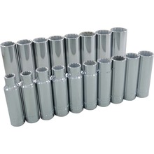 Gray Tools 39318 - 18 Piece 1/2" Drive 12 Point Metric, Deep Chrome Socket Set, 10mm - 27mm