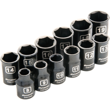 Gray Tools D010022 - 3/8" Drive 12 Piece 6 Point Metric, Standard Impact Socket Set, 8mm - 19mm