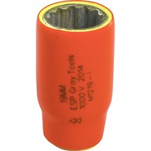 Gray Tools M1219-I - 19mm X 1/2" Drive, 12 Point Standard Length Socket, 1000V Insulated