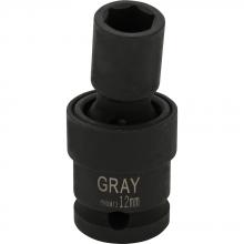 Gray Tools PHUM12 - 12mm X 1/2" Drive, 6 Point Standard Length, Universal Joint Socket, Black Impact