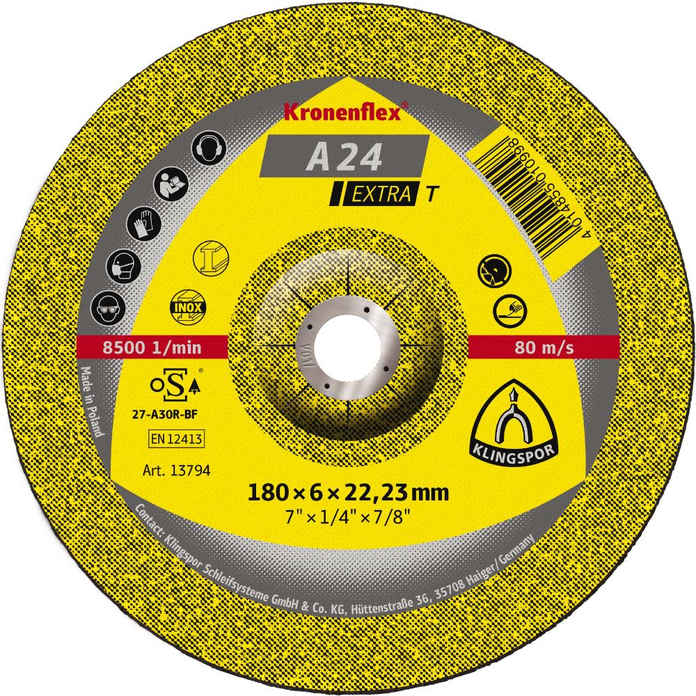 A 24 EX-T grinding discs, 7 x 1/4 x 7/8 Inch depressed centre<span class=' ItemWarning' style='display:block;'>Item is usually in stock, but we&#39;ll be in touch if there&#39;s a problem<br /></span>