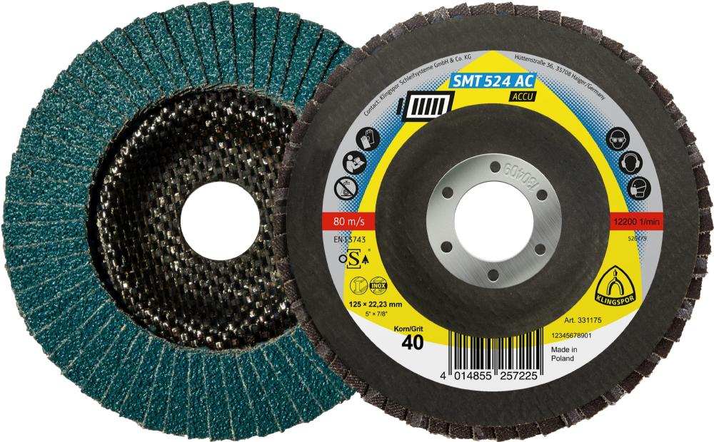 SMT 524AC abrasive mop discs, 5 x 7/8 Inch grain 40 convex<span class='Notice ItemWarning' style='display:block;'>Item has been discontinued<br /></span>