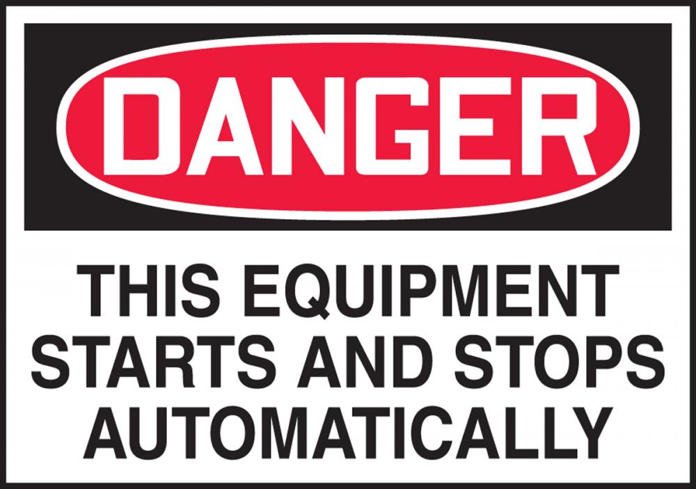 Safety Label, DANGER THIS EQUIPMENT STARTS AND STOPS..., 3 1/2&#34; x 5&#34;, Dura-Vinylâ„¢<span class=' ItemWarning' style='display:block;'>Item is usually in stock, but we&#39;ll be in touch if there&#39;s a problem<br /></span>