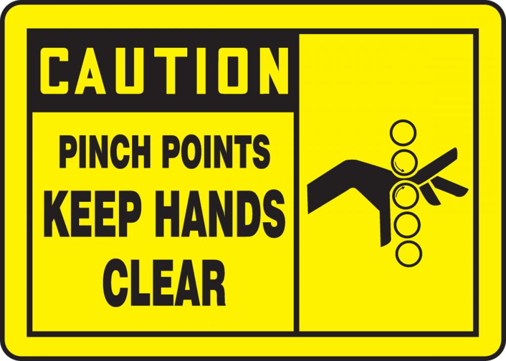 Safety Label, CAUTION PINCH POINTS KEEP HANDS CLEAR, 3 1/2&#34; x 5&#34;, Dura-Vinylâ„¢<span class=' ItemWarning' style='display:block;'>Item is usually in stock, but we&#39;ll be in touch if there&#39;s a problem<br /></span>