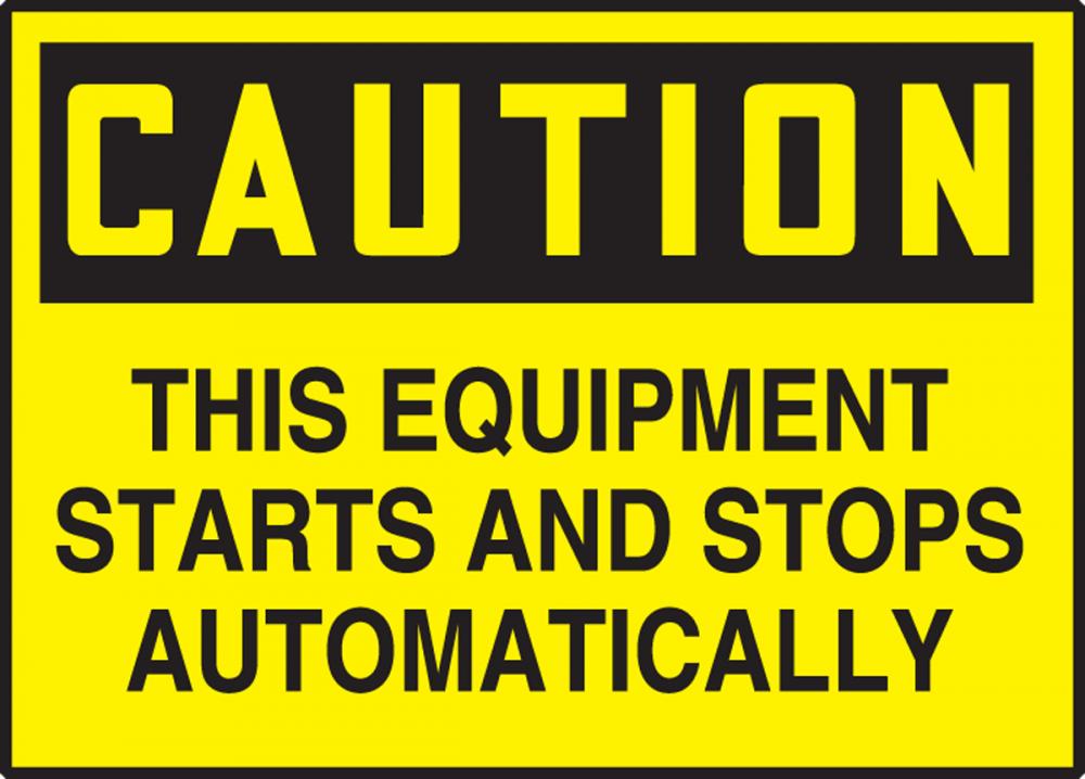 Safety Label, CAUTION THIS EQUIPMENT STARTS AND STOPS..., 3 1/2&#34; x 5&#34;, Dura-Vinylâ„¢<span class=' ItemWarning' style='display:block;'>Item is usually in stock, but we&#39;ll be in touch if there&#39;s a problem<br /></span>