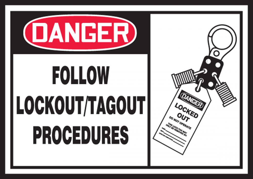 Safety Label, DANGER FOLLOW LOCKOUT/TAGOUT PROCEDURES, 3 1/2&#34; x 5&#34;, Dura-Vinylâ„¢<span class=' ItemWarning' style='display:block;'>Item is usually in stock, but we&#39;ll be in touch if there&#39;s a problem<br /></span>