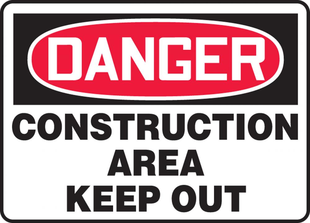 Safety Sign, DANGER CONSTRUCTION AREA KEEP OUT, 7&#34; x 10&#34;, Adhesive Vinyl<span class=' ItemWarning' style='display:block;'>Item is usually in stock, but we&#39;ll be in touch if there&#39;s a problem<br /></span>