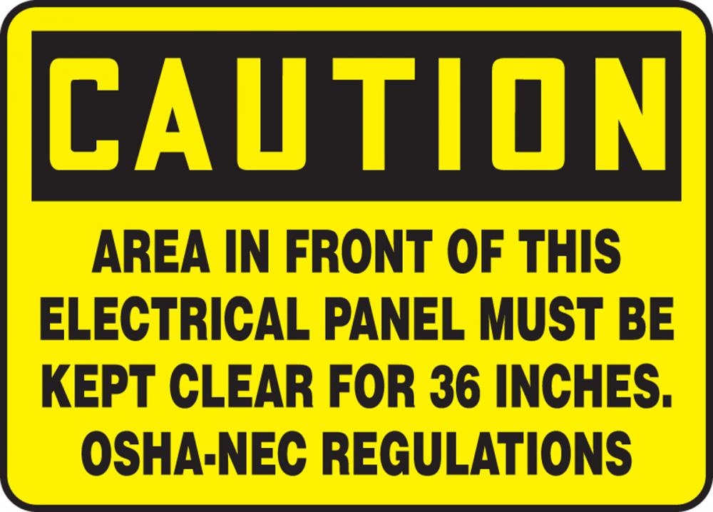 Safety Sign, CAUTION AREA IN FRONT OF THIS ELECTRICAL..., 7&#34; x 10&#34;, Adhesive Vinyl<span class=' ItemWarning' style='display:block;'>Item is usually in stock, but we&#39;ll be in touch if there&#39;s a problem<br /></span>