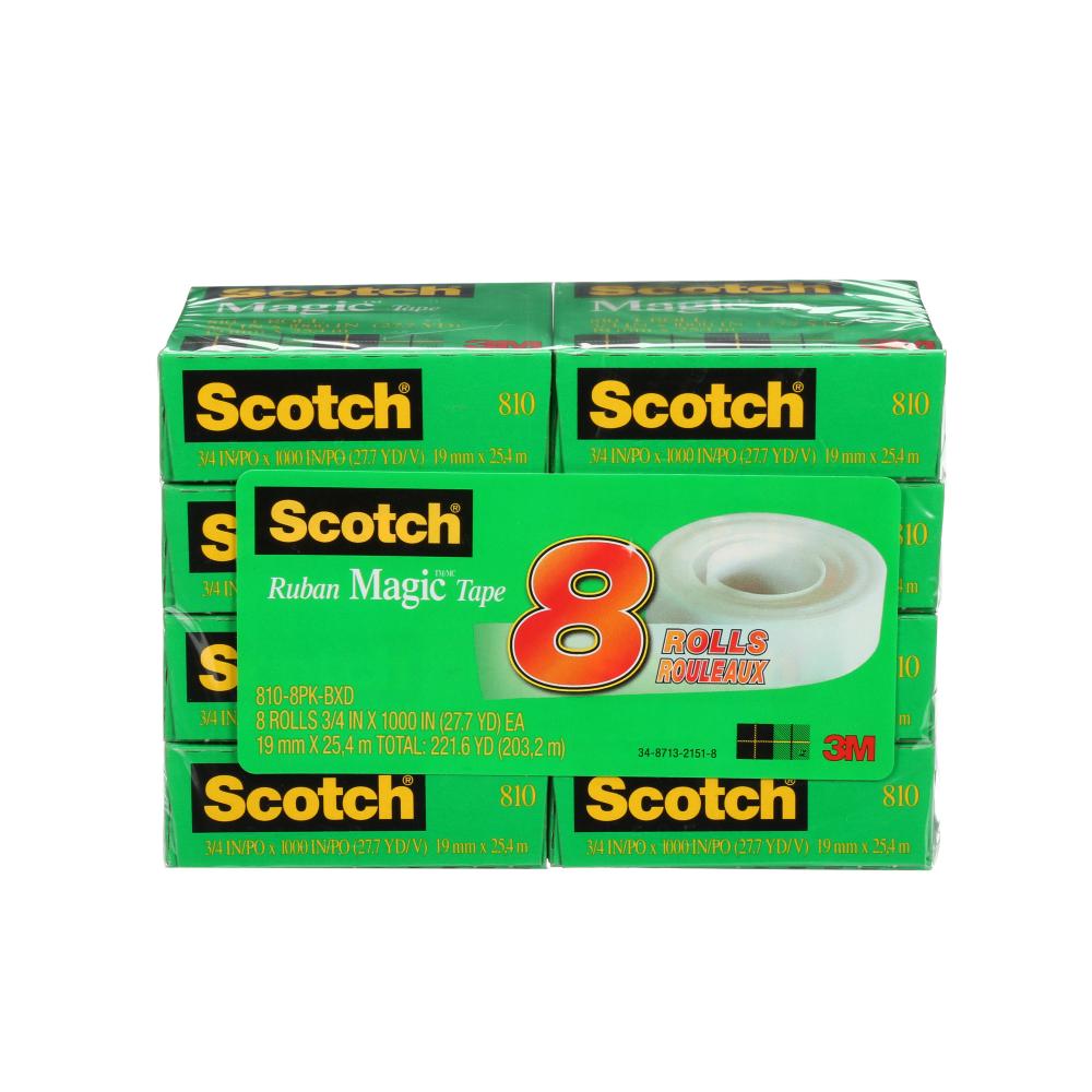 Scotch® Magic™ Invisible Tape, 810-8PK-BXD, 3/4 in x 27.7 yd (19 mm x 25.4 m), 8 per pack<span class=' ItemWarning' style='display:block;'>Item is usually in stock, but we&#39;ll be in touch if there&#39;s a problem<br /></span>