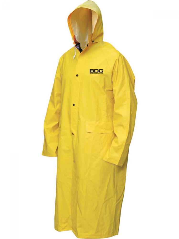 Rain Coat Flame Resistant PVC/Poly/PVC 48in Long w/Hood<span class=' ItemWarning' style='display:block;'>Item is usually in stock, but we&#39;ll be in touch if there&#39;s a problem<br /></span>