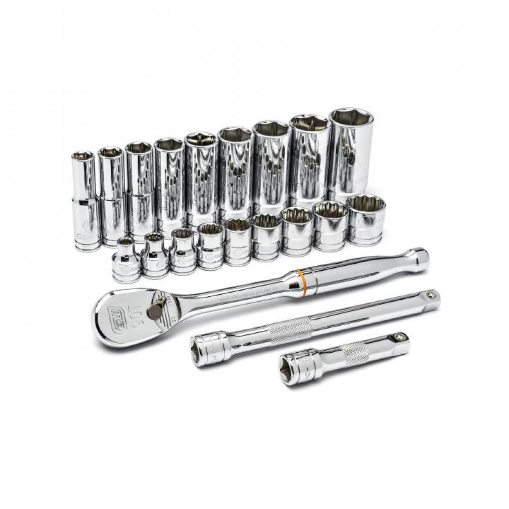 21 Pc. 3/8&#34; Drive 6 and 12 Point SAE Standard and Deep Mechanics Tool Set<span class=' ItemWarning' style='display:block;'>Item is usually in stock, but we&#39;ll be in touch if there&#39;s a problem<br /></span>