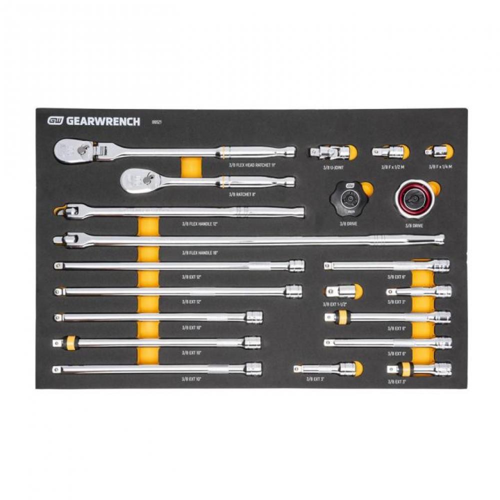 21 Pc. 3/8&#34; 90-Tooth Ratchet & Drive Tool Set with Foam Storage Tray<span class=' ItemWarning' style='display:block;'>Item is usually in stock, but we&#39;ll be in touch if there&#39;s a problem<br /></span>