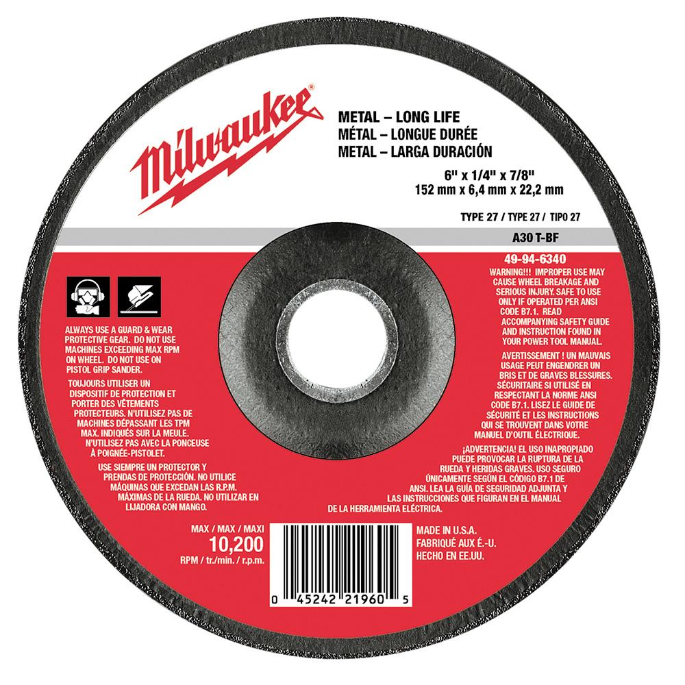 6 in. x 1/4 in. x 7/8 in. Grinding Wheel (Type 27)<span class=' ItemWarning' style='display:block;'>Item is usually in stock, but we&#39;ll be in touch if there&#39;s a problem<br /></span>