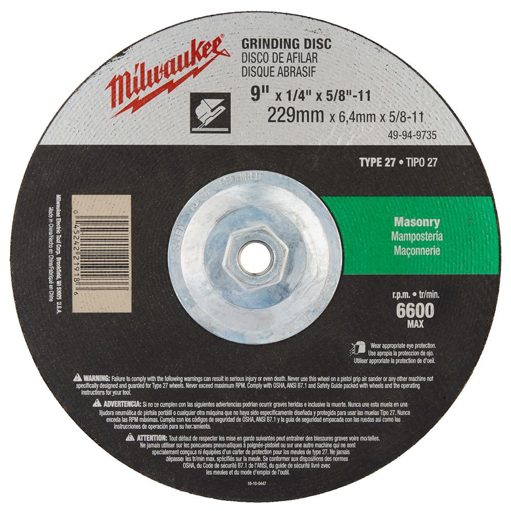 Grinding Disc 9 x 1/4 x 5/8 - 11 in.<span class=' ItemWarning' style='display:block;'>Item is usually in stock, but we&#39;ll be in touch if there&#39;s a problem<br /></span>