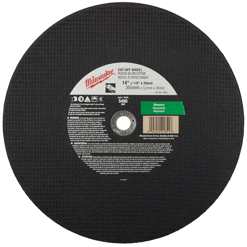 14 in. x 1/8 in. x 20 mm Cut-Off Wheel (Type 1)<span class=' ItemWarning' style='display:block;'>Item is usually in stock, but we&#39;ll be in touch if there&#39;s a problem<br /></span>