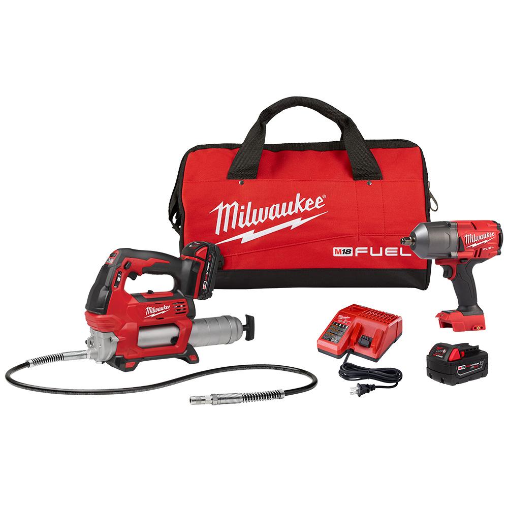 M18 FUEL 18 Volt Lithium-Ion Brushless Cordless 1/2 in. High Torque Impact Wrench w/ Grease Gun Kit<span class='Notice ItemWarning' style='display:block;'>Item has been discontinued<br /></span>