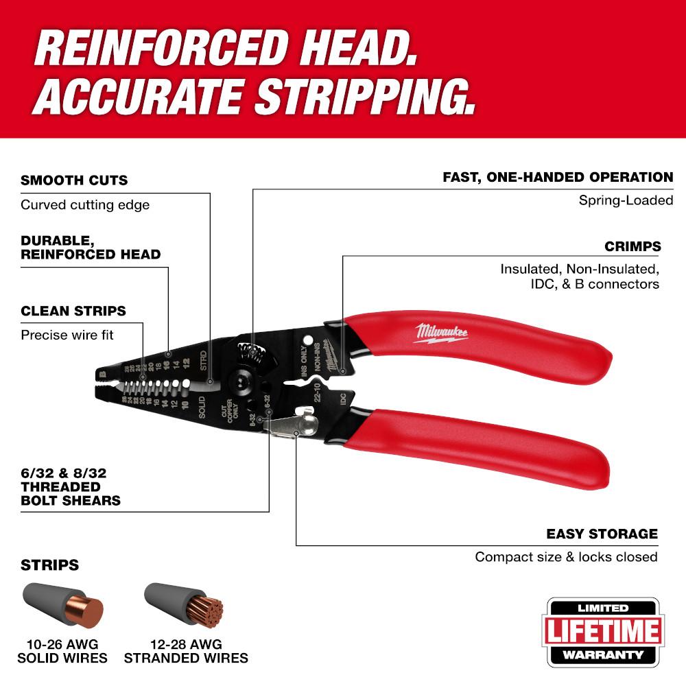 10-28 AWG Multi-Purpose Dipped Grip Wire Stripper & Cutter w/ Reinforced Head<span class=' ItemWarning' style='display:block;'>Item is usually in stock, but we&#39;ll be in touch if there&#39;s a problem<br /></span>