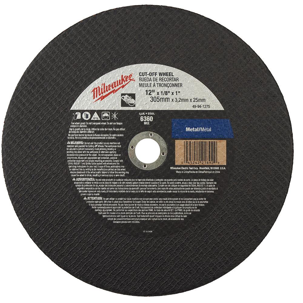 12 in. x 1/8 in. x 1 in. Cut-Off Wheel (Type 1)<span class=' ItemWarning' style='display:block;'>Item is usually in stock, but we&#39;ll be in touch if there&#39;s a problem<br /></span>