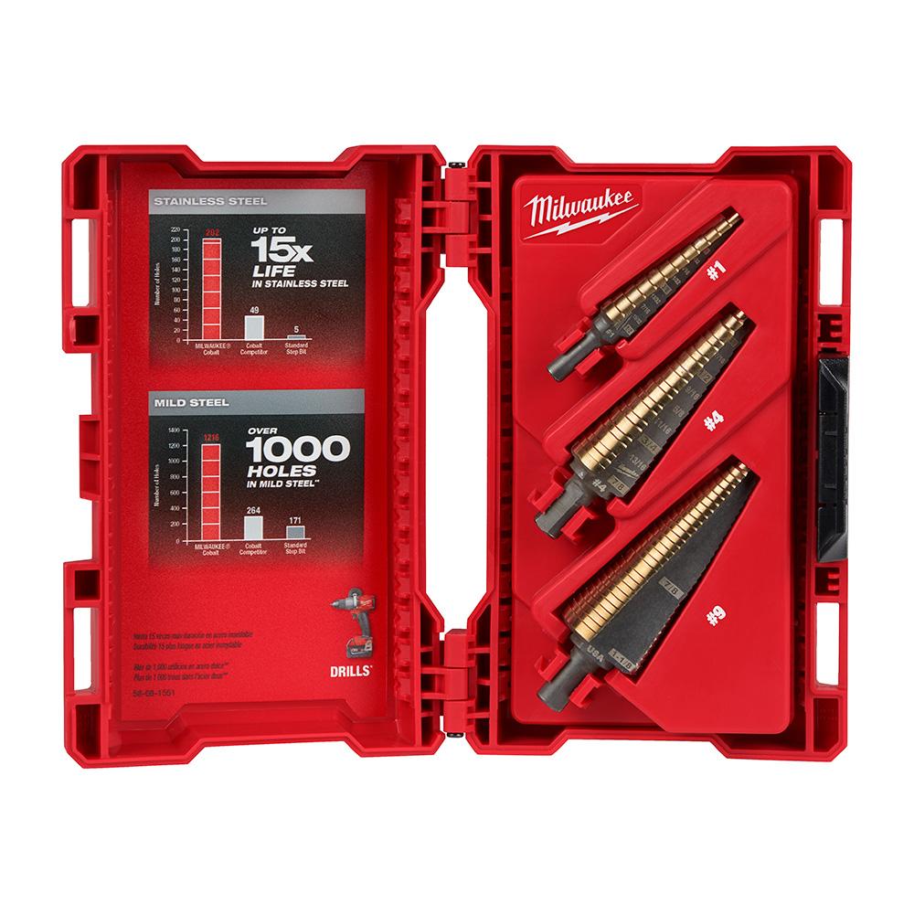 Milwaukee Cobalt Step Bit Kit (3PC)<span class=' ItemWarning' style='display:block;'>Item is usually in stock, but we&#39;ll be in touch if there&#39;s a problem<br /></span>