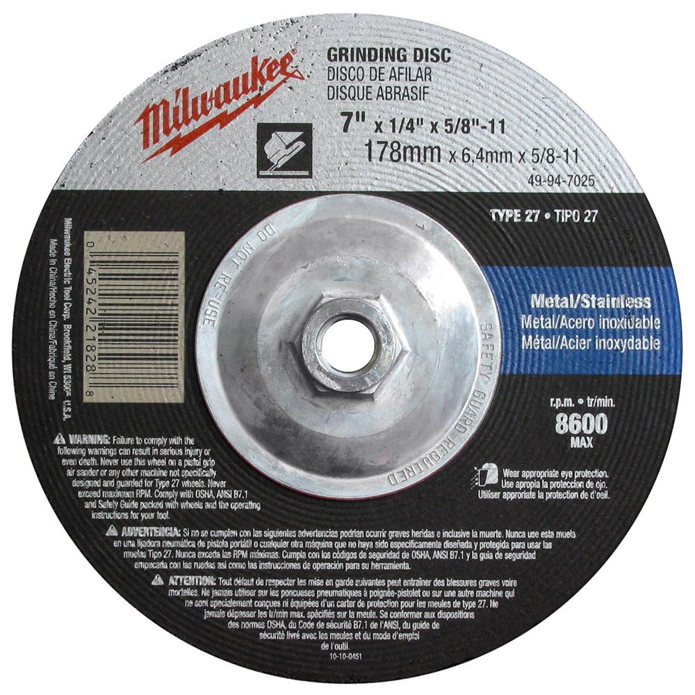 Grinding Wheel 7 in. x 1/4 in. x 5/8 in., 11 (Type 27)<span class=' ItemWarning' style='display:block;'>Item is usually in stock, but we&#39;ll be in touch if there&#39;s a problem<br /></span>