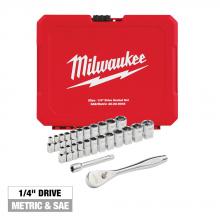 Milwaukee 48-22-9044 - 25pc 1/4" Drive Metric & SAE Ratchet and Socket Set with FOUR FLAT™ SIDES